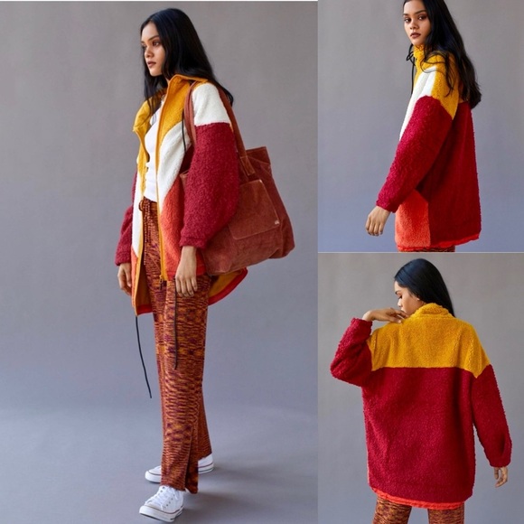 Urban Outfitters Power Parka Colorblock Teddy Jacket - Picture 2 of 6